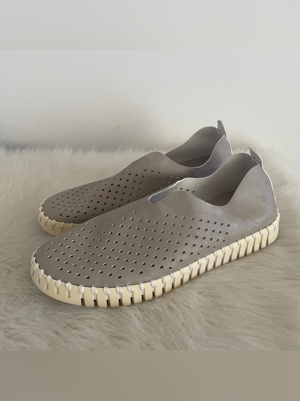 Ilse Jacobsen Light Taupe Perforated Slip-On Loafers
